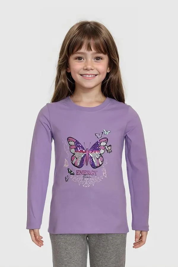 Polera niÑa lentejuelas lila