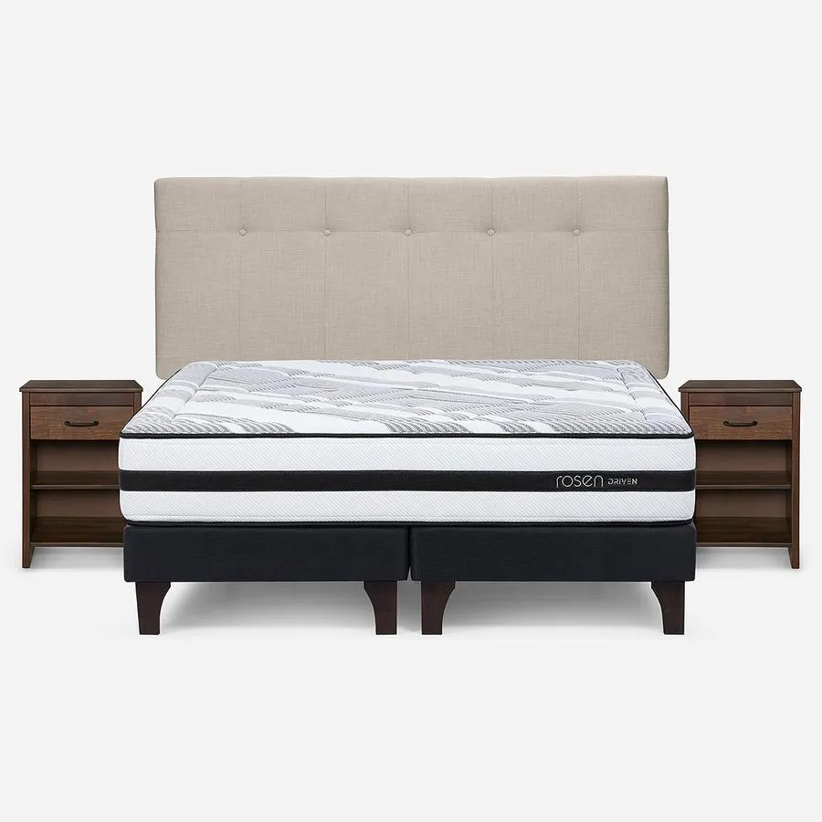 Cama Driven King + Respaldo New Bennet y Velador Maurice