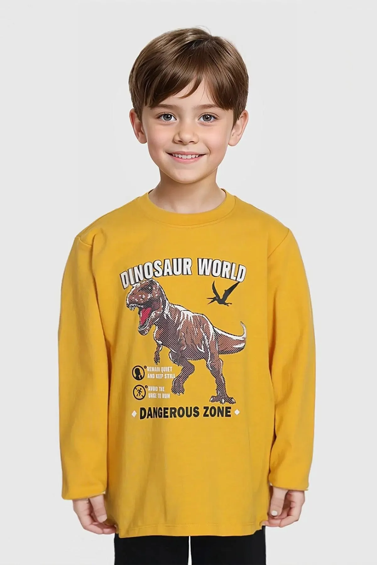 Polera Niño Print Relieve Mostaza