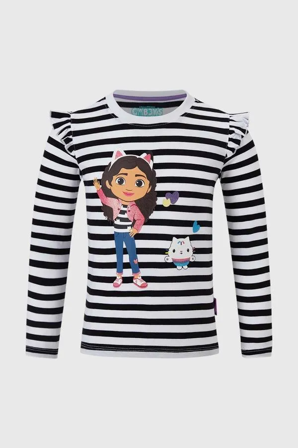 Polera niÑa gabby dollhouse negro / blanco