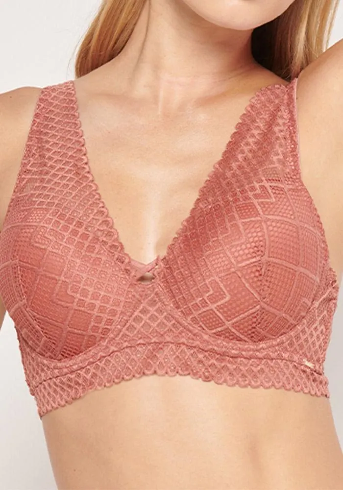 Sostén Bralette Copa C con Soft Encaje Geométrico Terracota