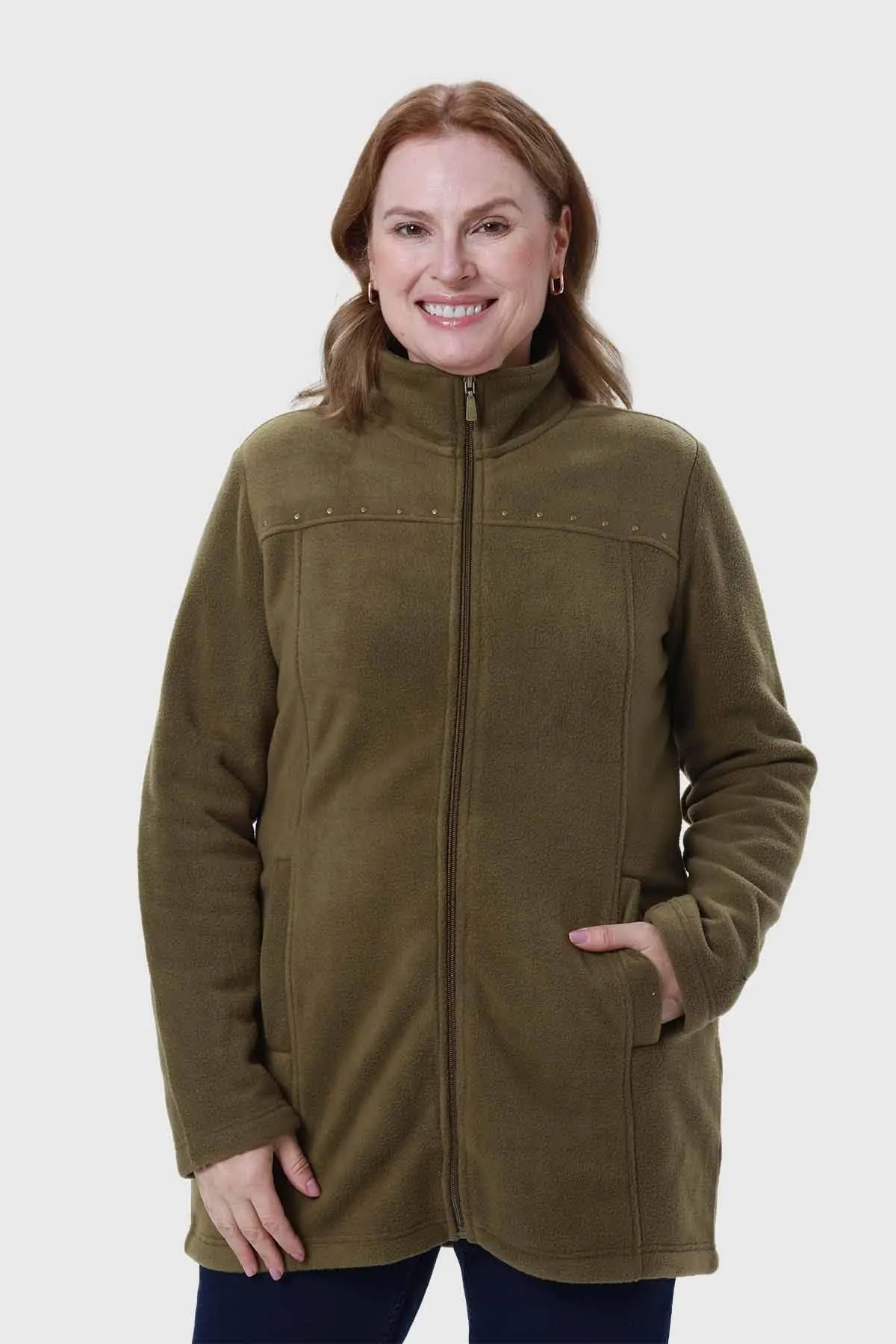 Polar Mujer Con Cierre Y Bolsillo Verde