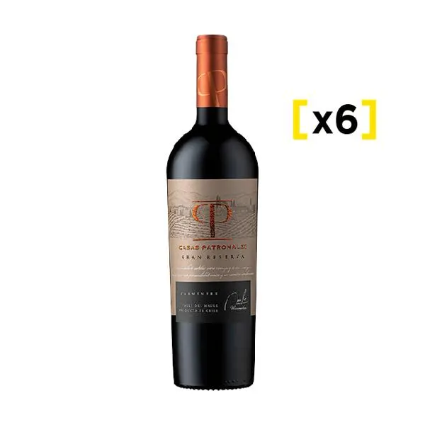 Vino Casas Patronales Gran Reserva Carmenere Botella 750cc x6