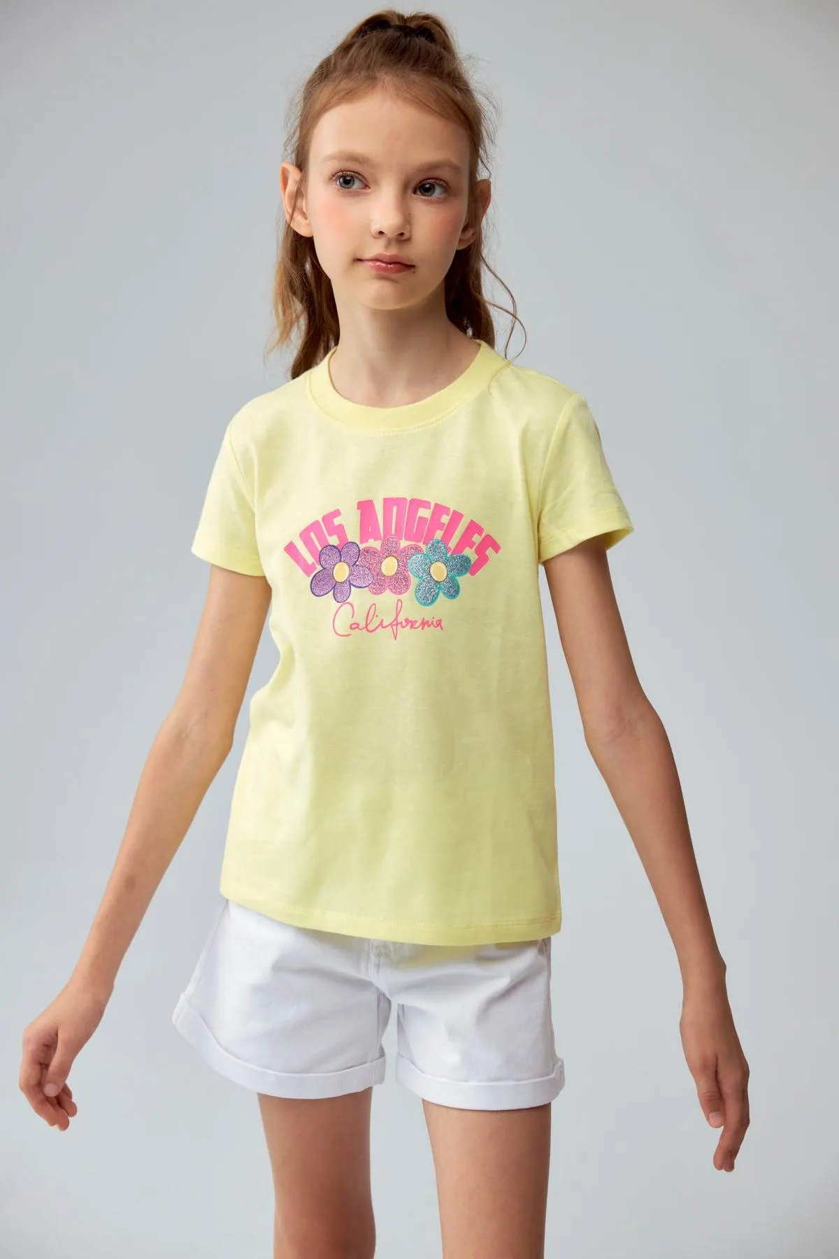 Polera Niña Básica Estampada Amarillo
