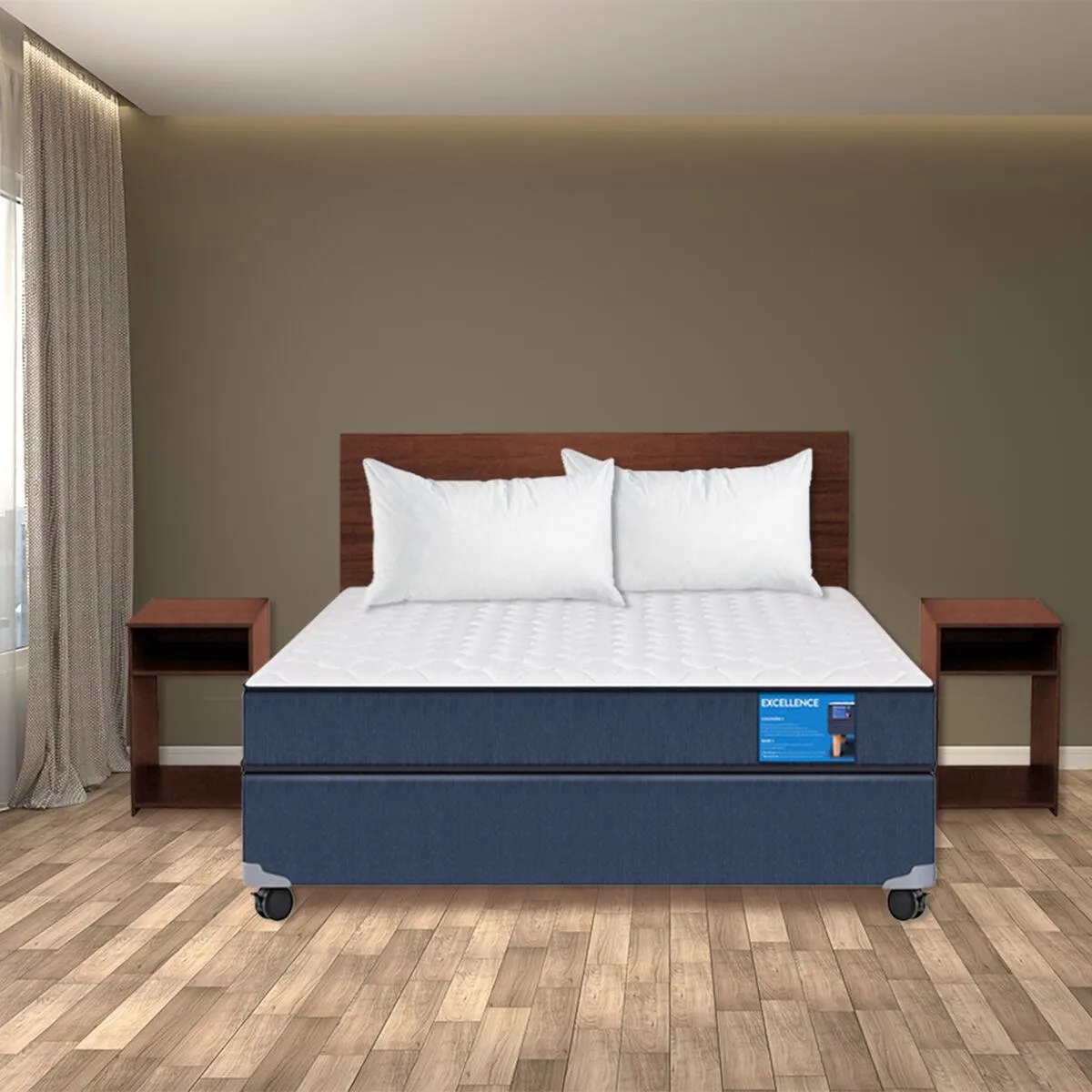 Combo Box Americano CIC 2 Plazas Excellence + Set Maderas Casanova Nogal + Pack 2 Almohadas Celta Imperial Soft