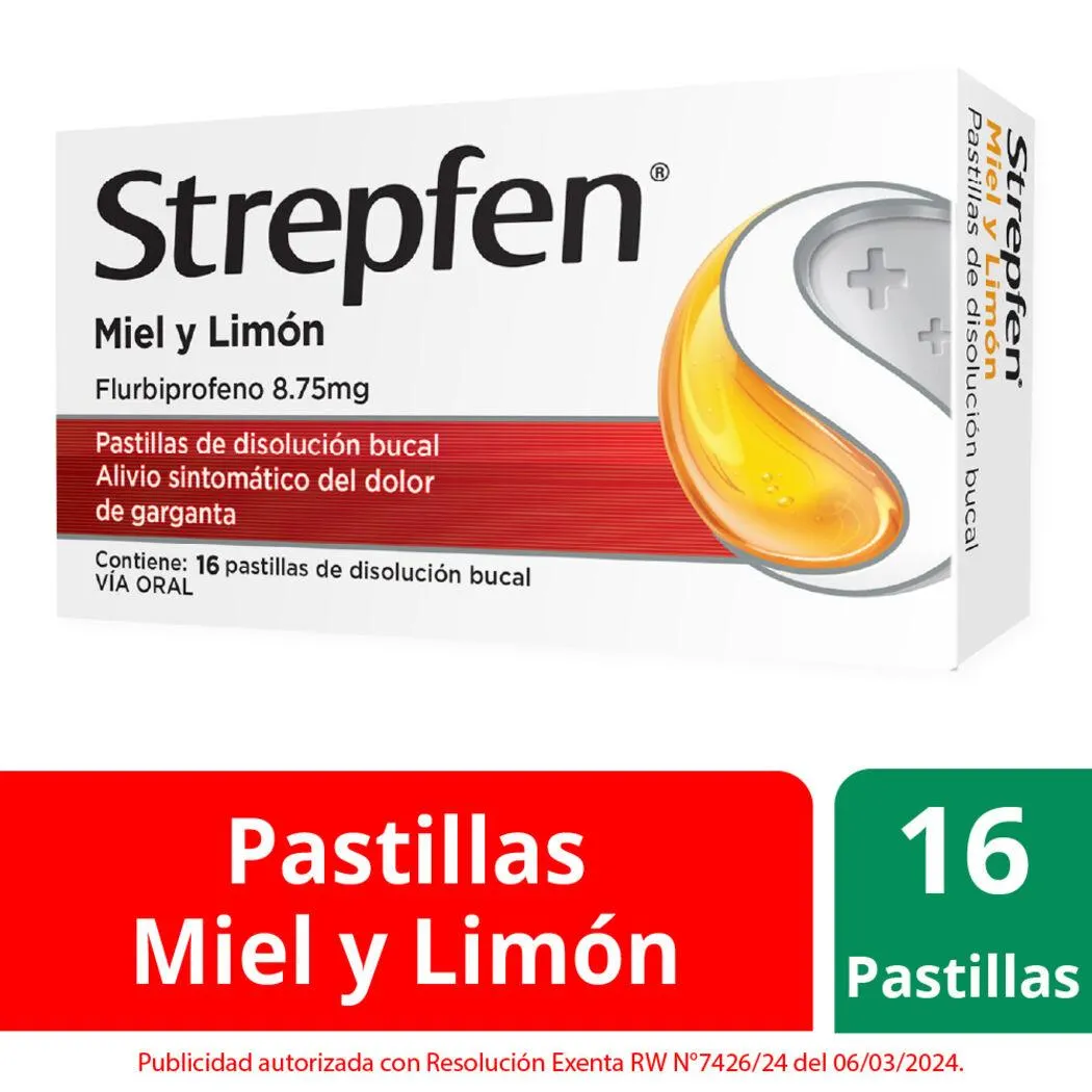 Strepfen Flurbiprofeno 8.75mg Miel y Limón 16 Comprimidos