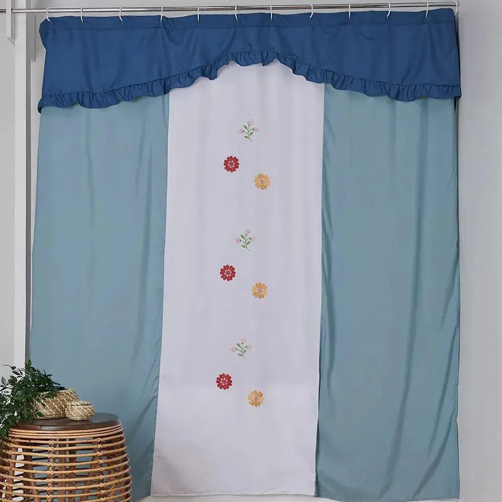 Cortina Baño Bordada 180x180 Cm Prado Celeste