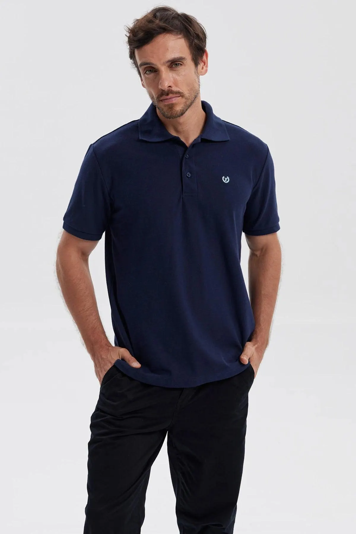 Polera Hombre Pique Básica Lisa Azul Marino