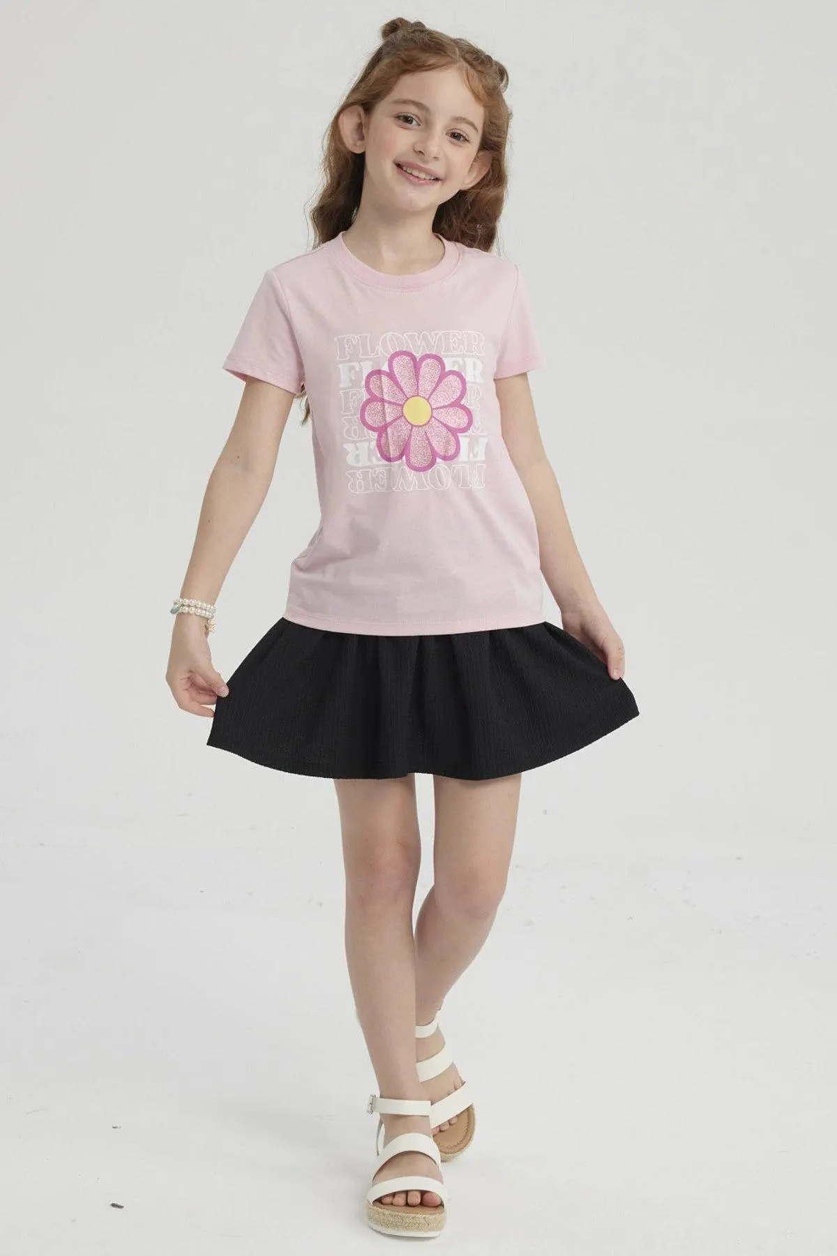 Polera Niña Básica Estampada Rosado