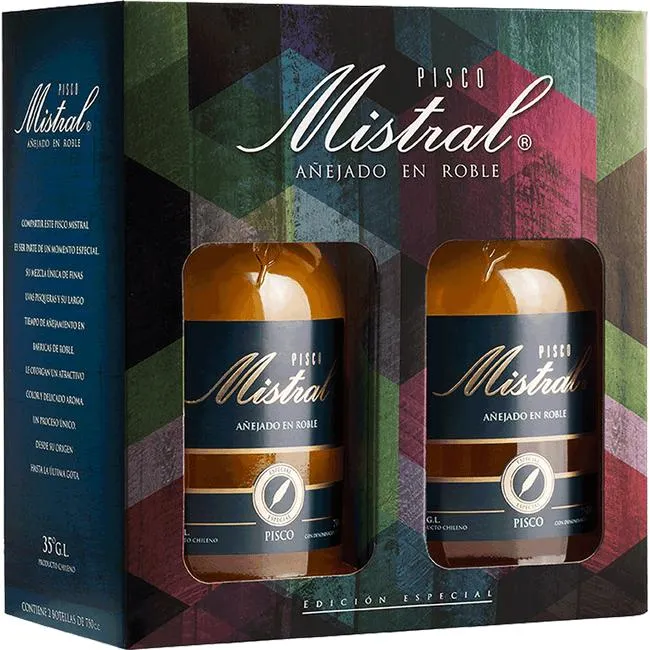 Bipack Pisco Mistral Añejado En Roble 35° Botella 750 cc