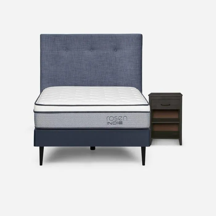 Cama Indie 2 Plazas + Respaldo New Bennet y Velador Maurice