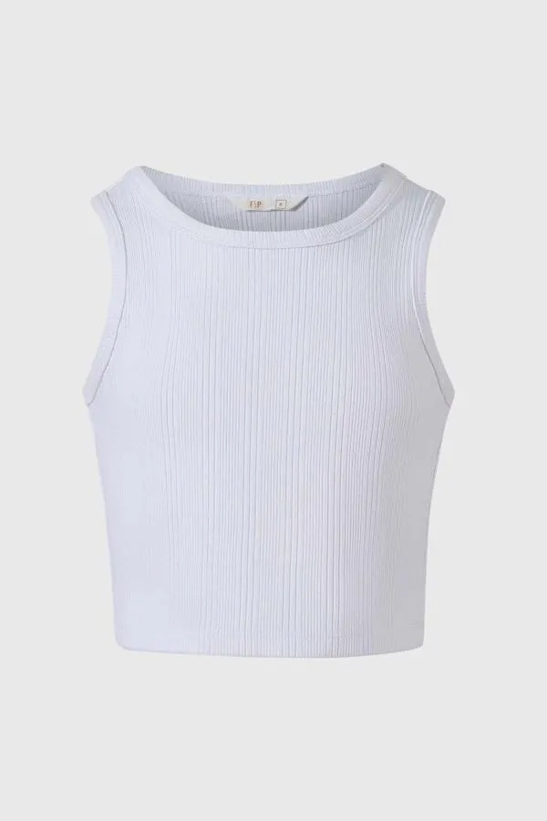 Polera niÑa rib liso tipo peto blanco