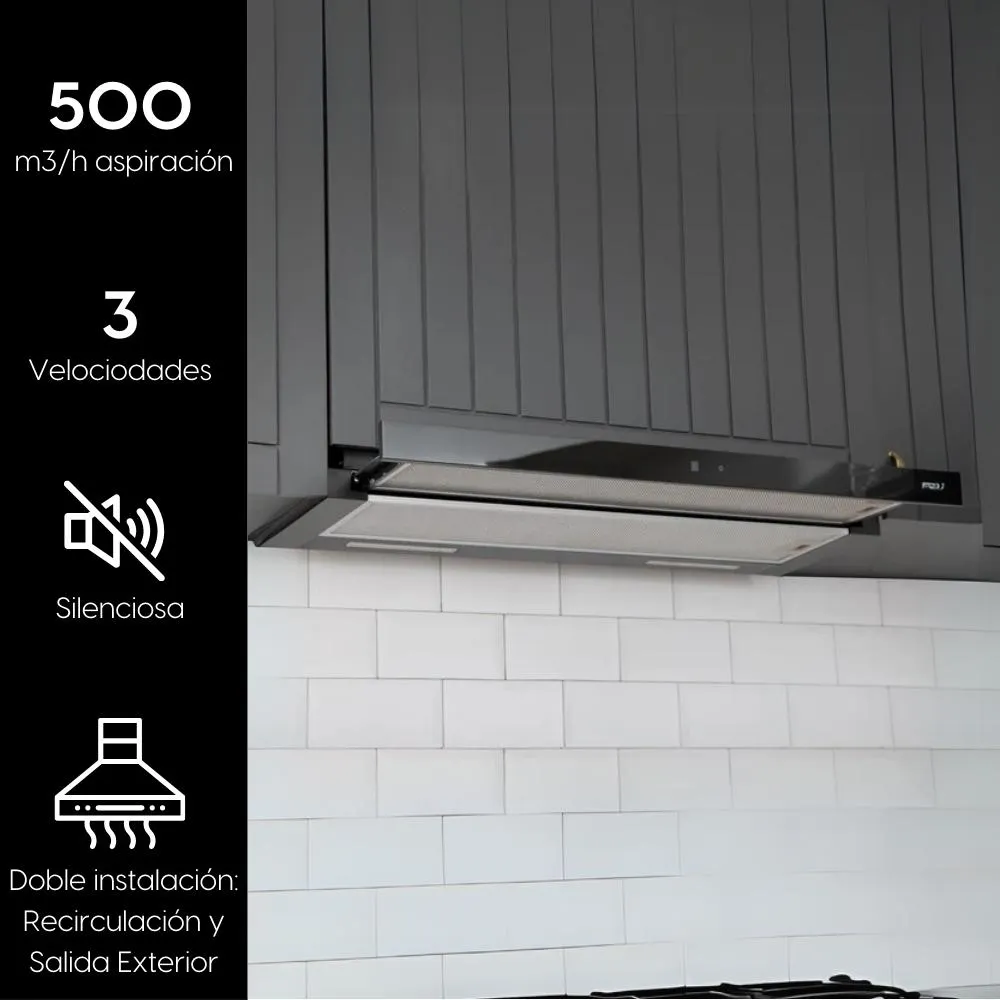Campana Bajo Mueble Urban Black 90 cm 500 m3/h FDV