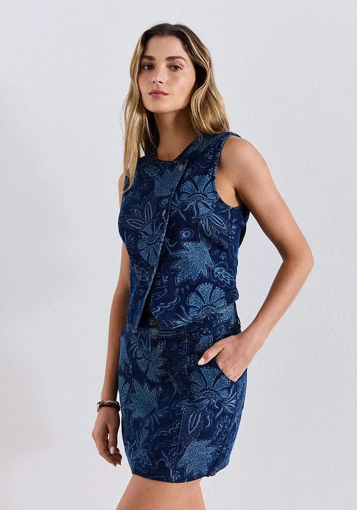 Blusa moda denim estampado Azul XS