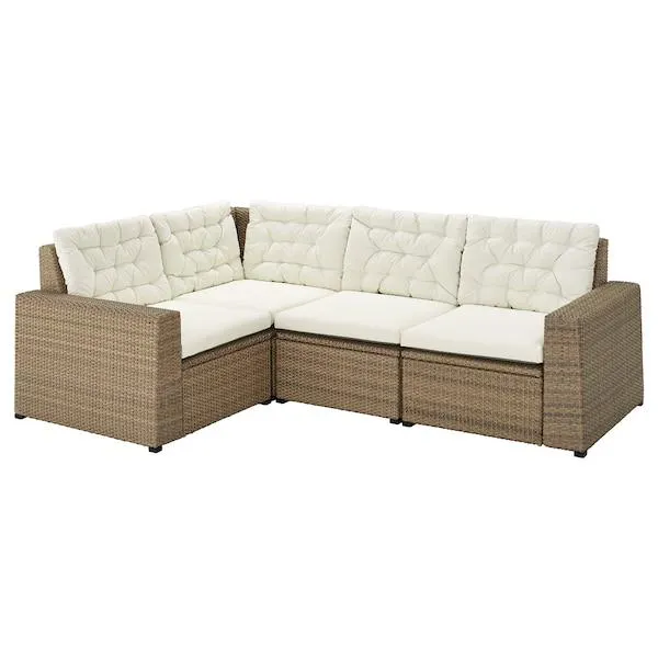 Sofá esquinero 3 cuerpos de terraza, café/Kuddarna beige