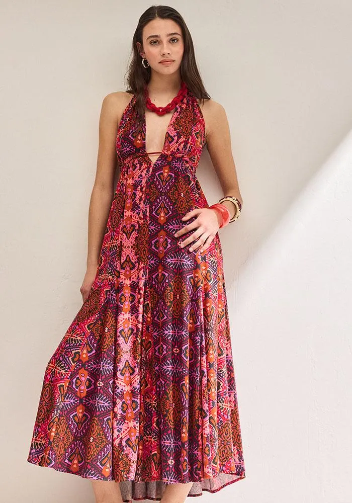 Vestido con mis print y amarras ajustables