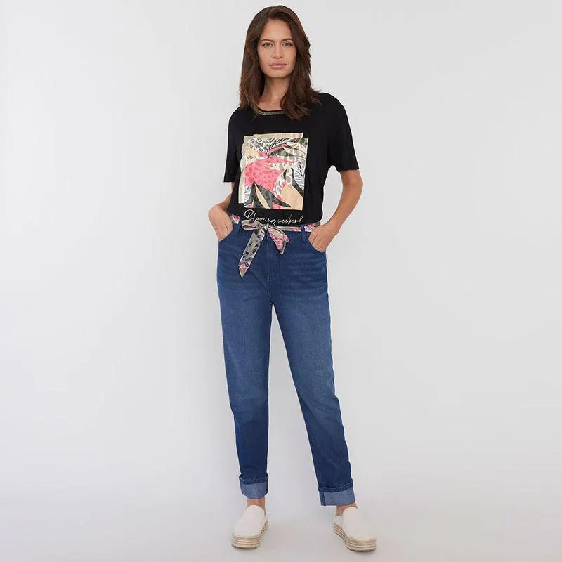 Jeans Mujer Straight Boyfriend Azul Oscuro