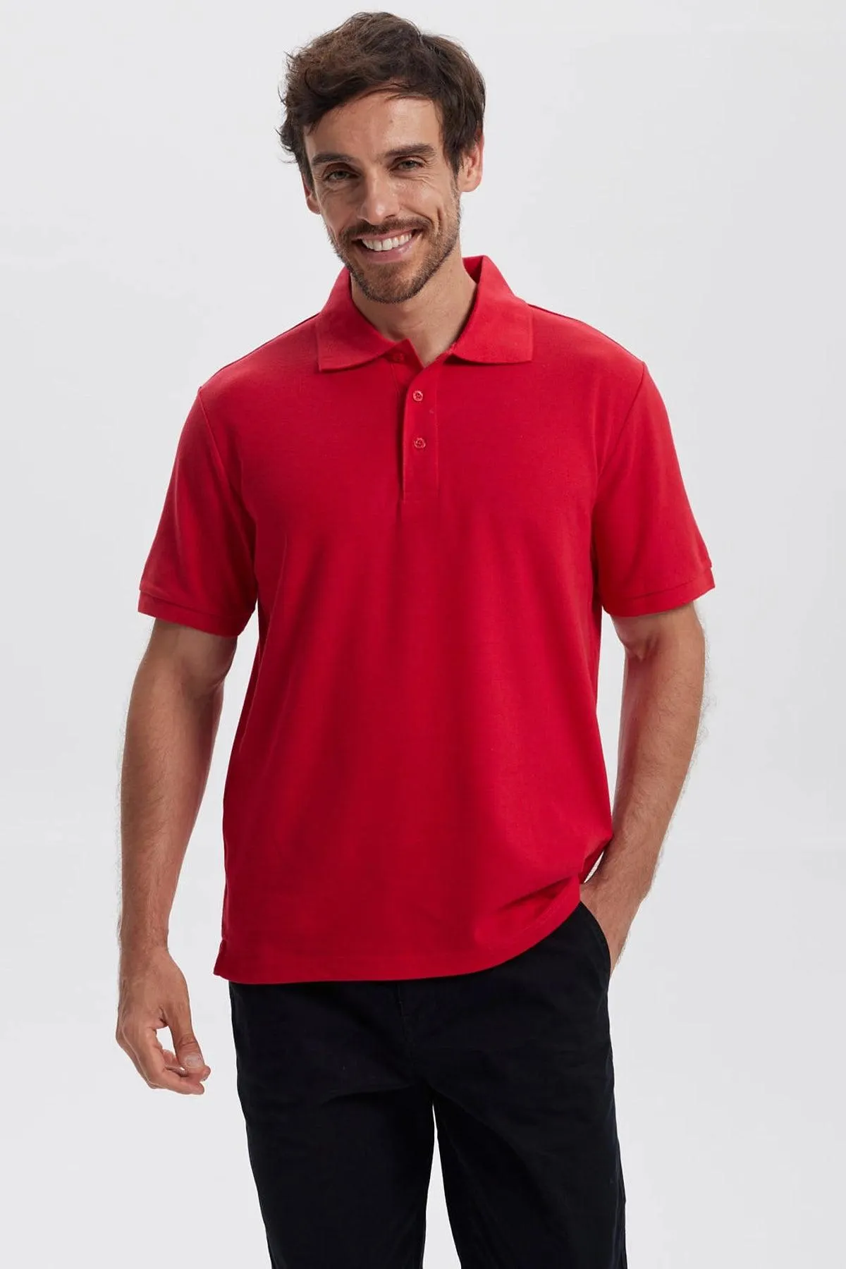 Polera Hombre Pique Básica Lisa Rojo