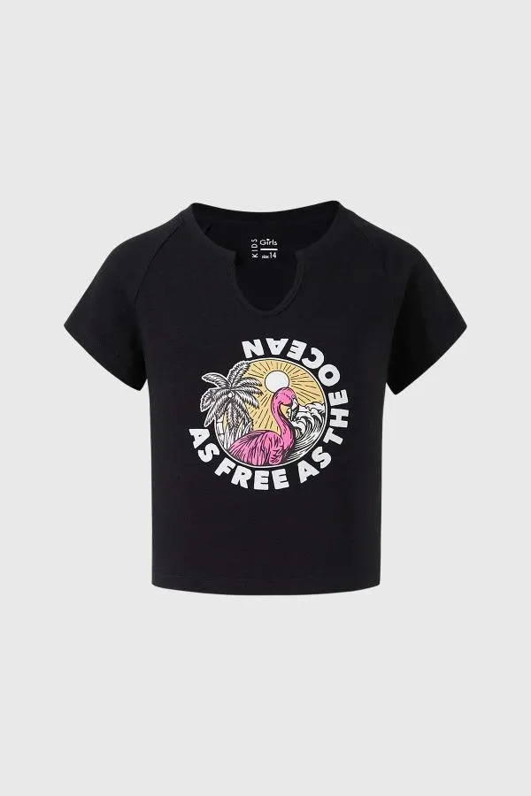 Polera niÑa print negro iii fsp