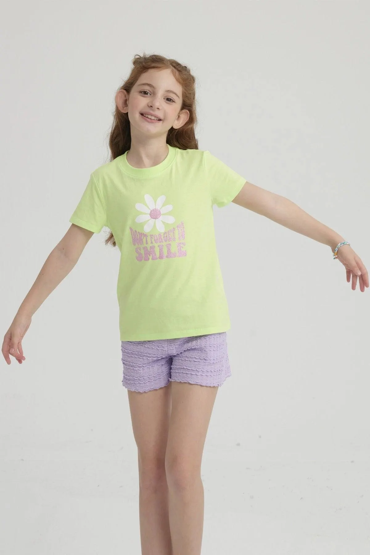 Polera Niña Básica Estampada Verde
