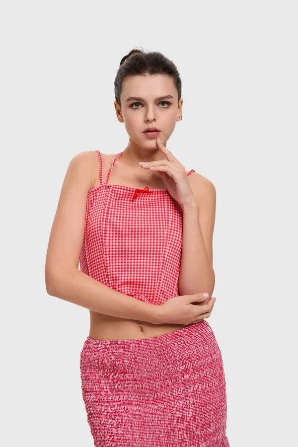 Polera mujer corset vichy rojo