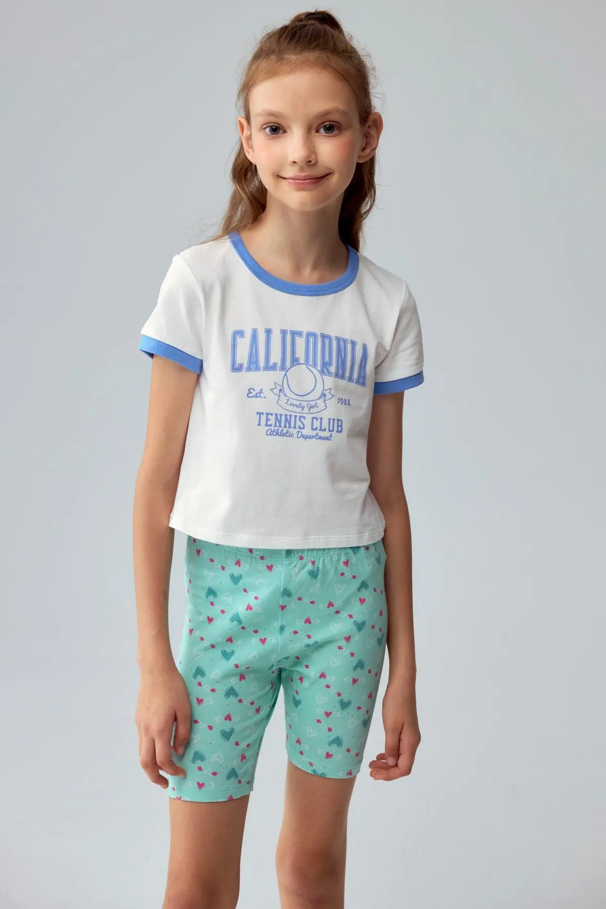 Polera Niña Con Rib A Contraste Celeste