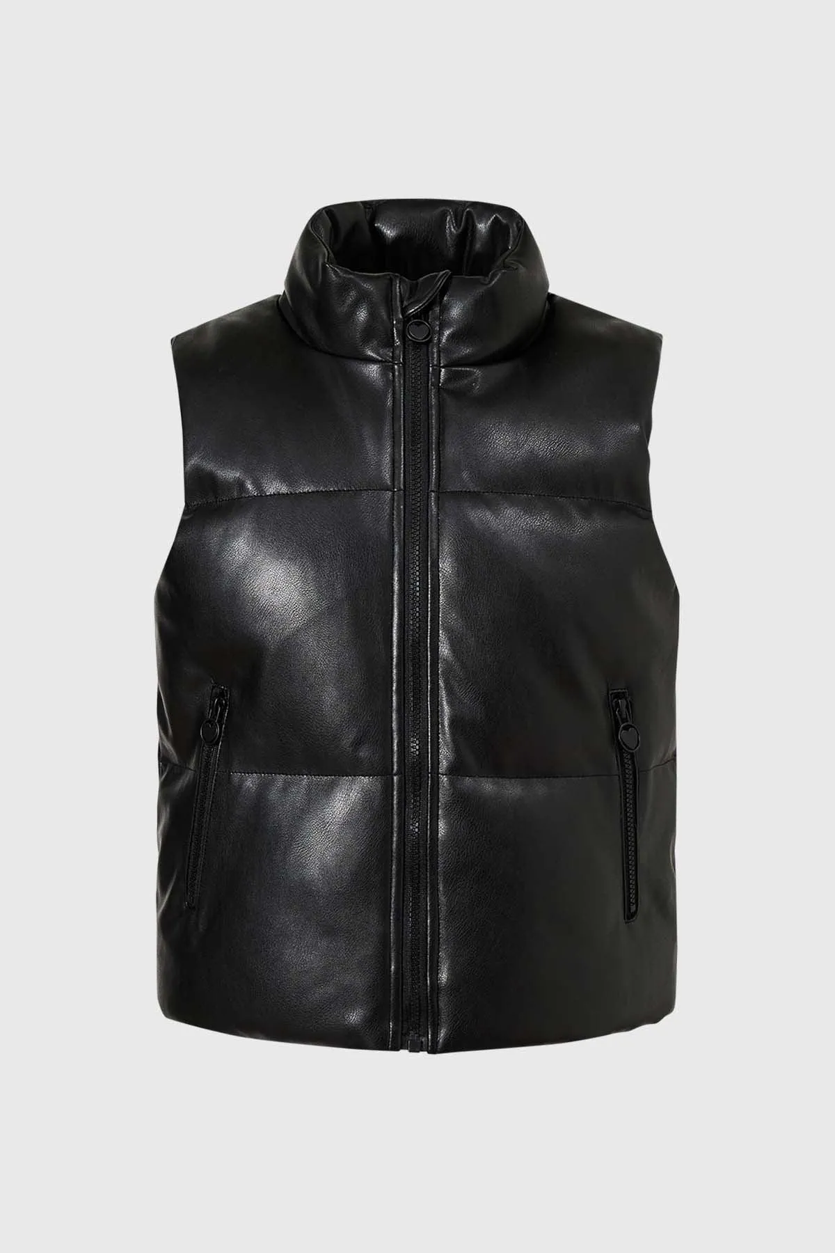 Parka Niña Efecto Cuero Negro