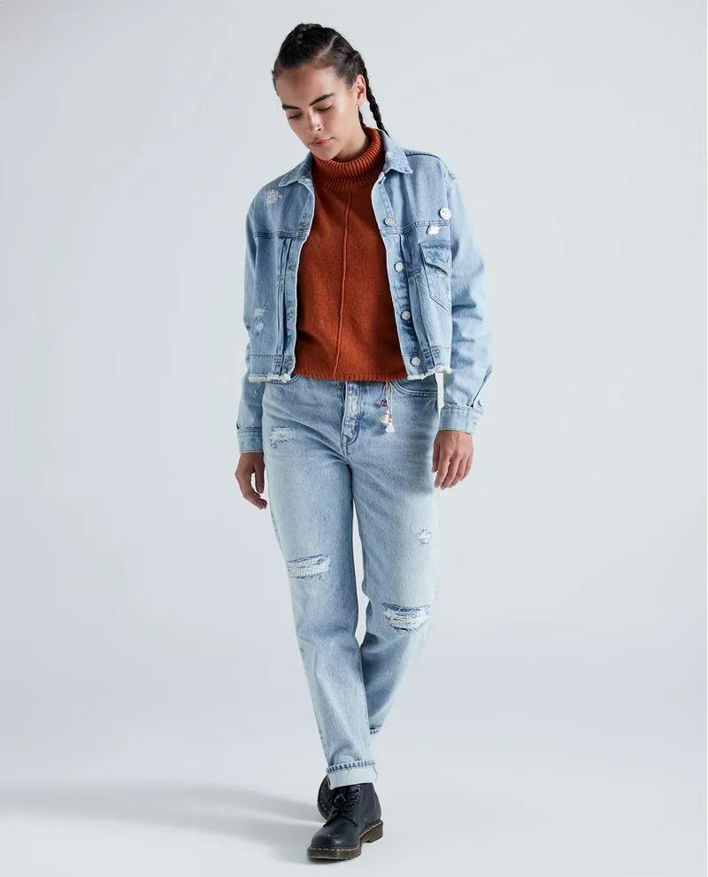 Jean Mom fit tono claro para mujer