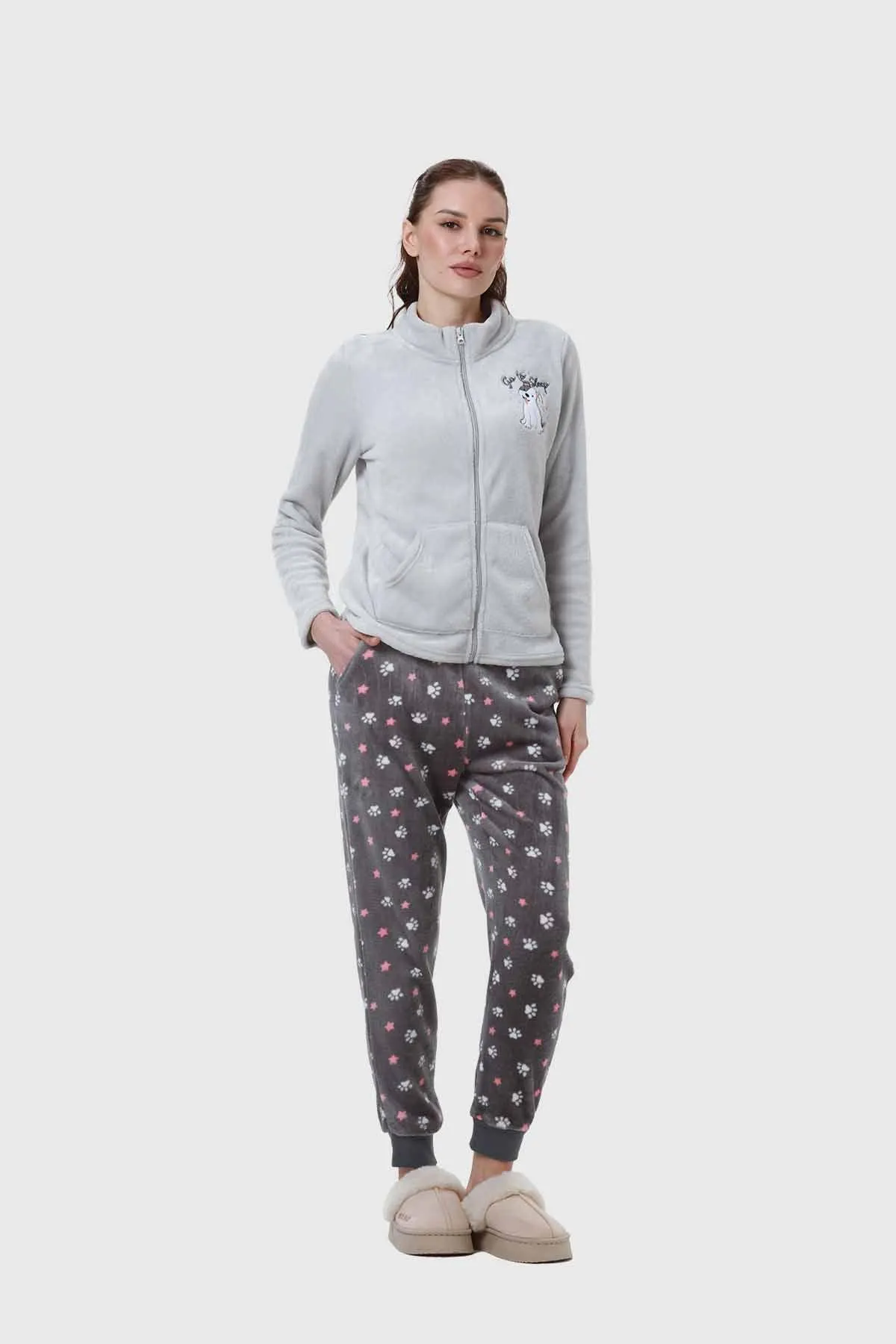 Pijama Mujer Polar Print Gris