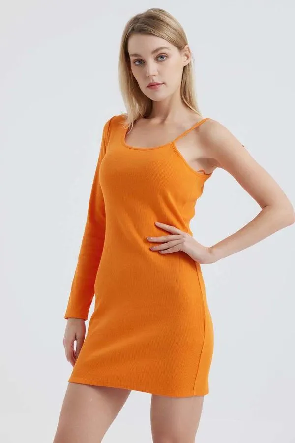 Vestido mujer rib asimetrico naranjo