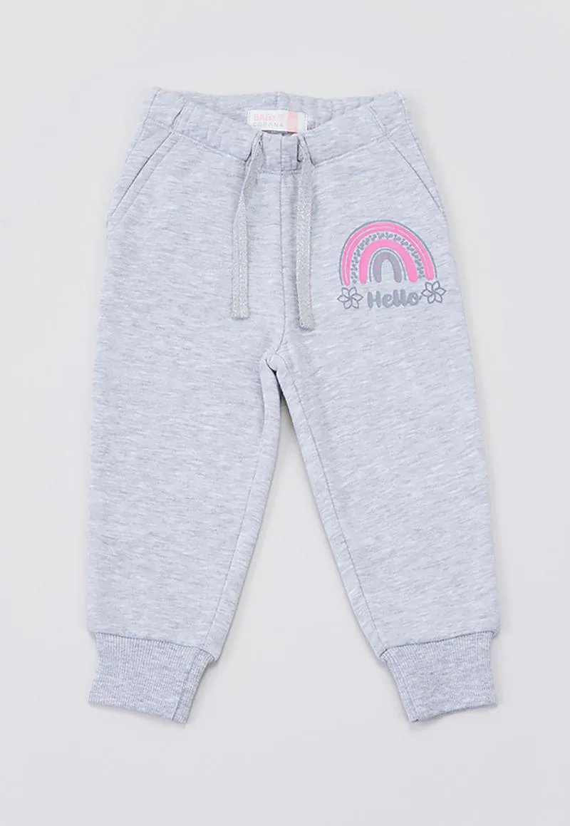 Pantalón de Buzo Bebe Niña Sólido Color Gris Melange