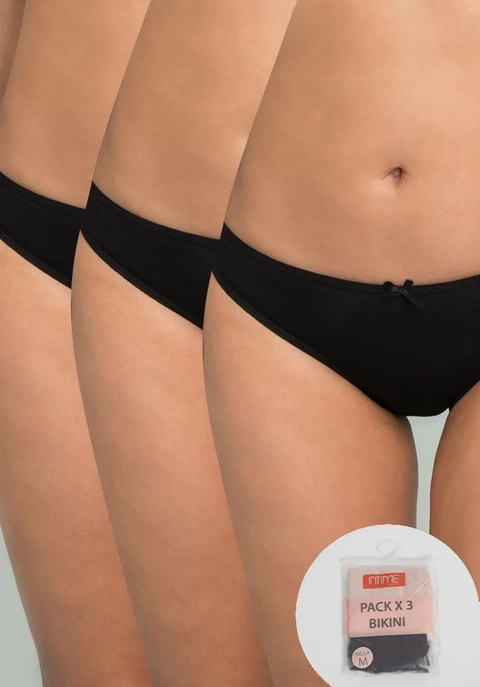 Pack 3 Bikini Algodón Elasticado Black