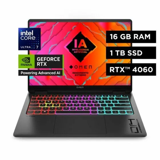 Notebook HP Gaming OMEN Transcend 14-fb0001la ,Intel® Core™ Ultra 7, 16GB RAM, GPU NVIDIA® GeForce RTX™ 4060, 1 TB SSD, 14", 3K Windows 11 Home