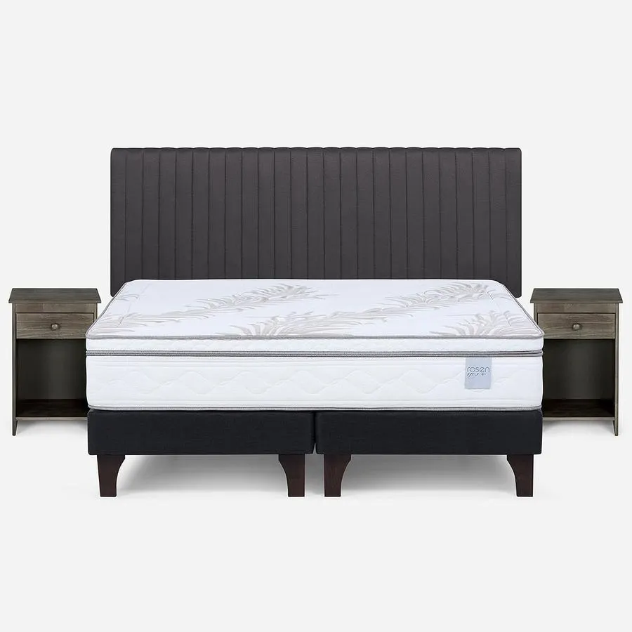Cama Neo Plus King + Respaldo Lucio y Velador Tabor