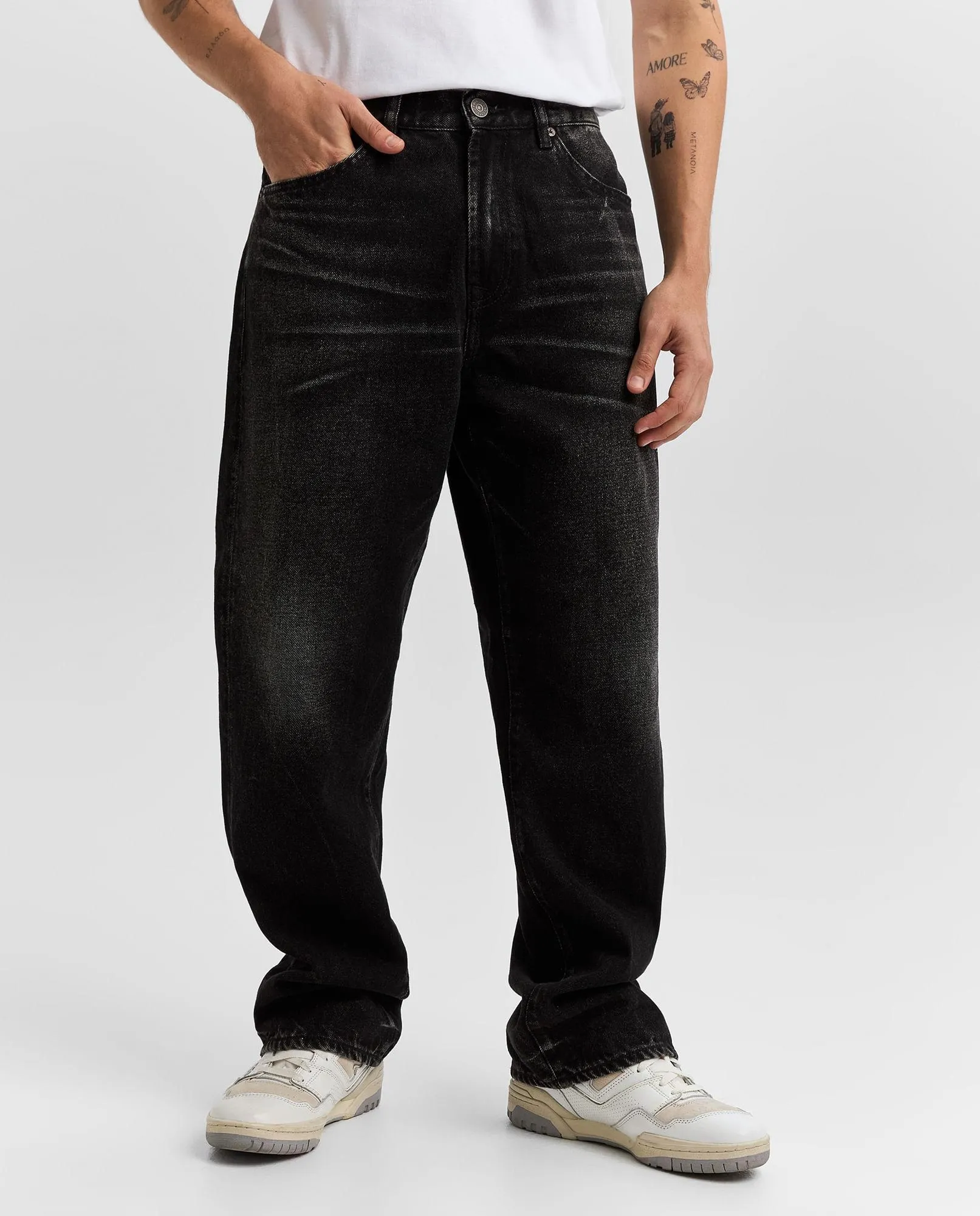 Jeans rectos en algodón efecto deslavado