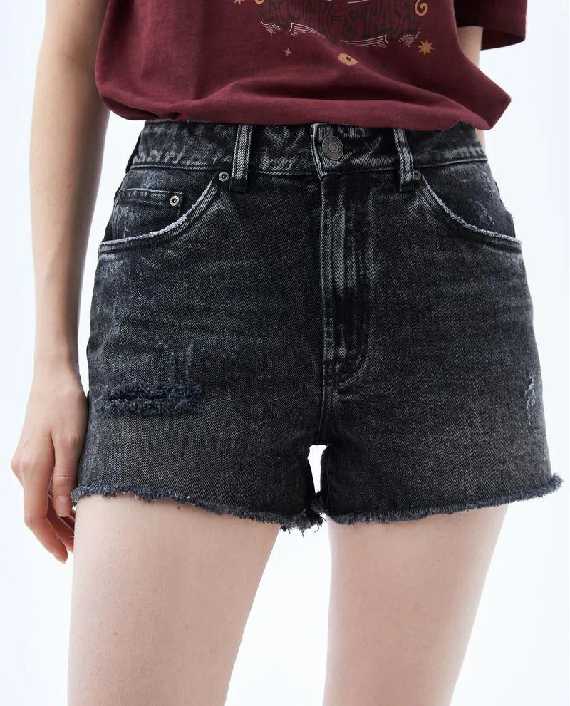 Short en black denim para mujer