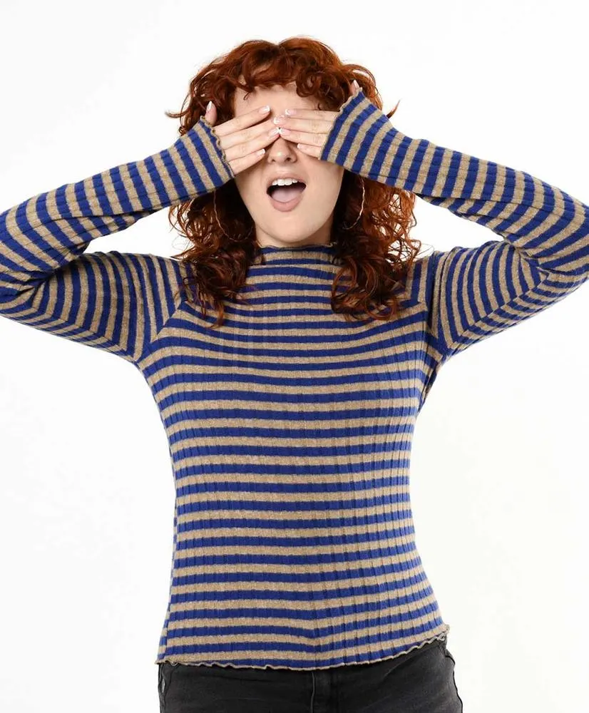 Polera mujer rayas cuello ondulado