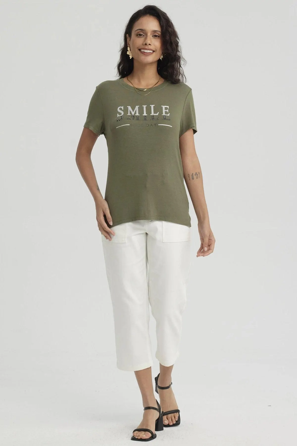 Polera Mujer Print Verde Musgo