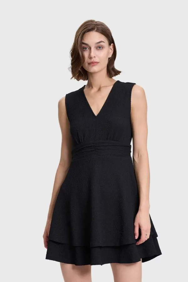 Vestido mujer corto doble capa espalda negro