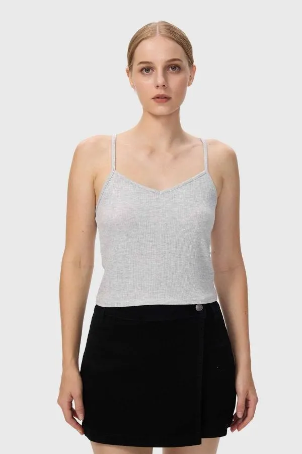 Polera mujer pabilo crop gris melange