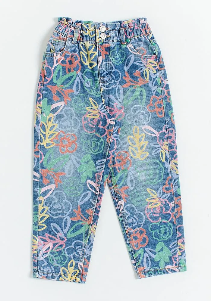 Jeans Baggy Con Estampado Colorido 12 Azul Medio 9