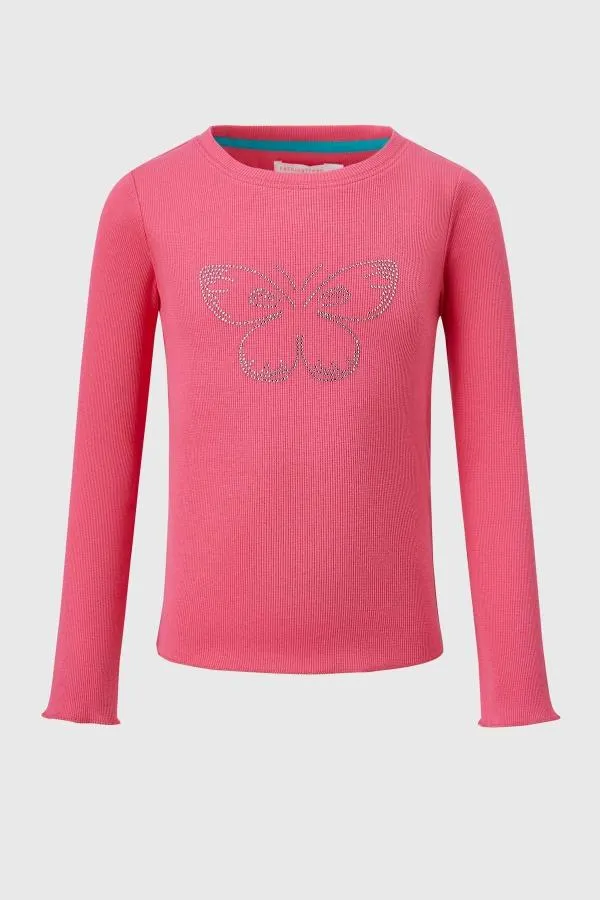 Polera niÑa strass rib fucsia