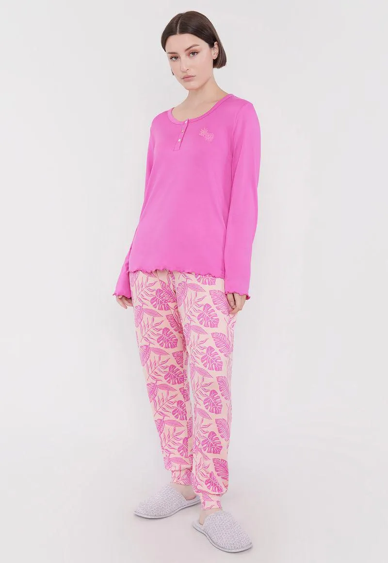 Pijama Mujer Básico Bottom Print Fucsia