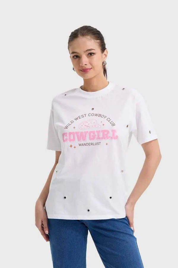 Polera mujer ojetillo oversize blanco