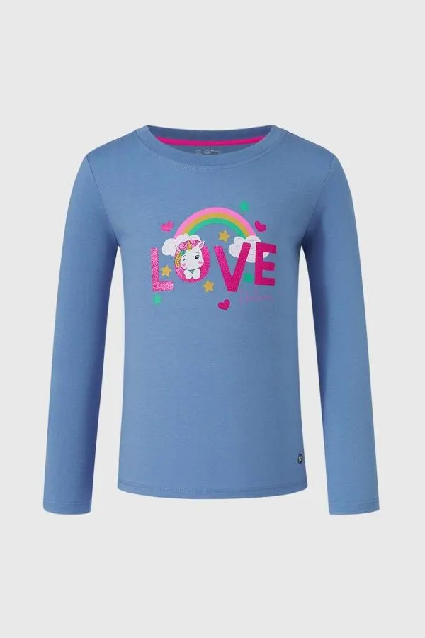 Polera niÑa bÁsica print posicional celeste i