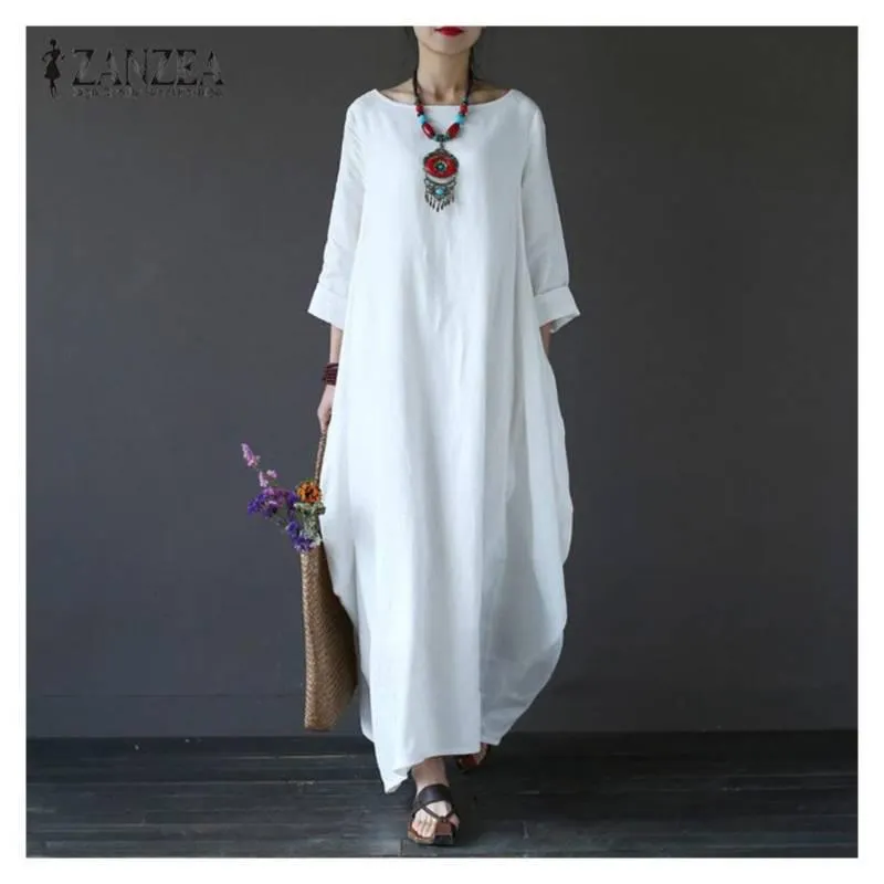Vestido Largo con Manga Zanzea para Mujer - Blanco