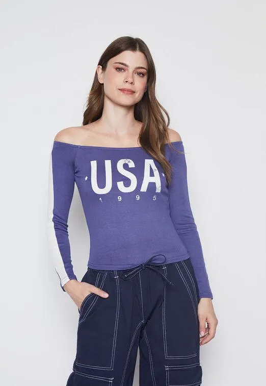 Polera Mujer Azul Bardot Family Shop