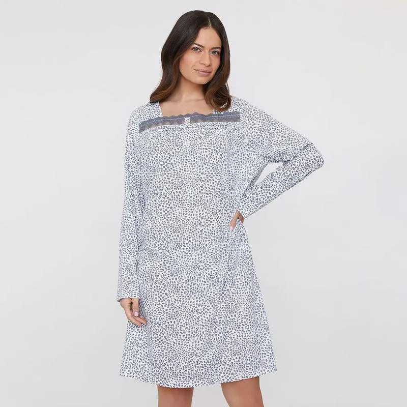 Camisa de Dormir Mujer Algodón Gris