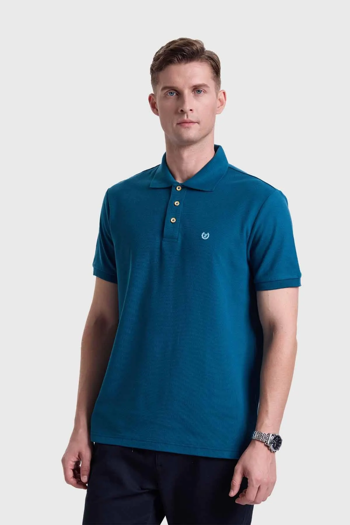 Polera Hombre Piqué Básica Turquesa