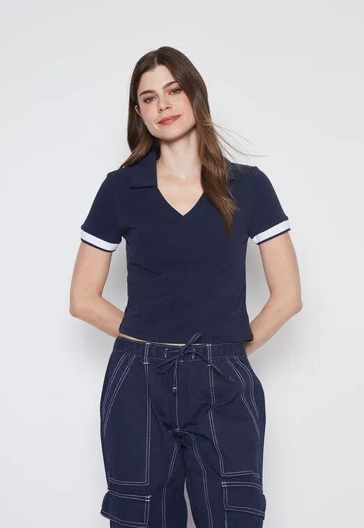 Polera Mujer Azul Cuello Usa Family Shop